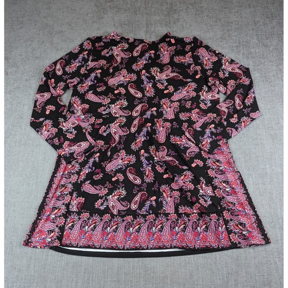 J Jill Wearever Collection Top Womens L Black Pink Paisley Tunic Preppy Boho - Picture 3 of 7